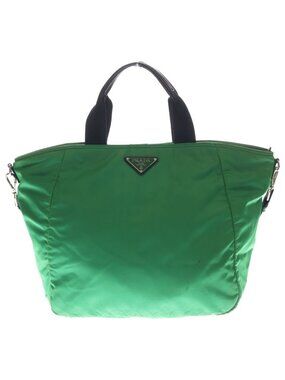 Prada Trianglelogo Tessuto 2-Way Tote Back Shoulder Bag Green Nylon Silver